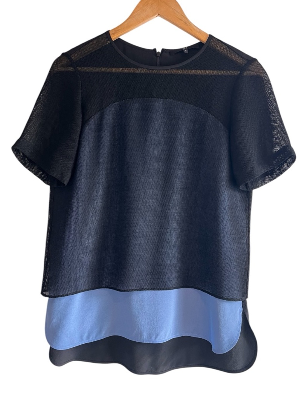 Tibi silk short sleeve layered top with mesh overlay size 4 like new condition